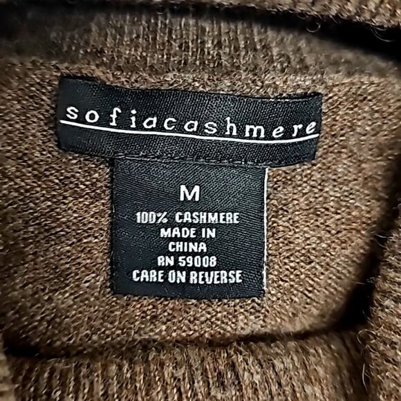 Sophiacashmere Women 100% Cashmere Lightweight Brown w/Black Lace Sweater Size M - Picture 7 of 8